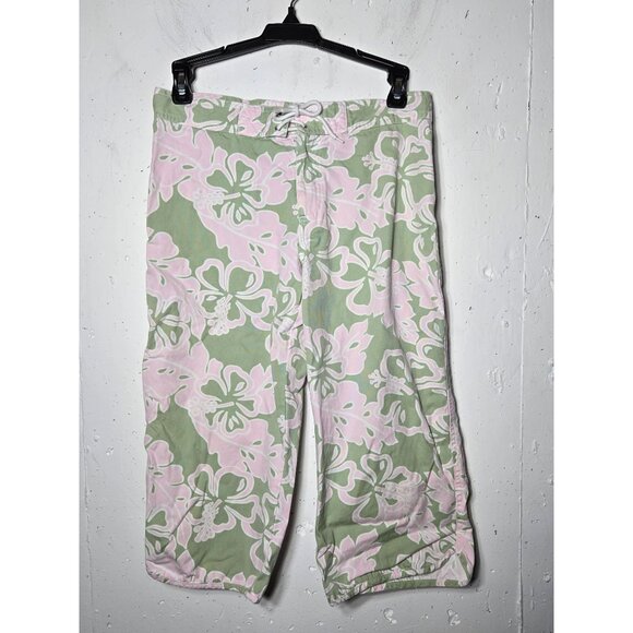 Y2K 2004 Old Navy Girls Floral Hawaiian Print Capri Pants 16 Tropical Summer - Picture 1 of 11